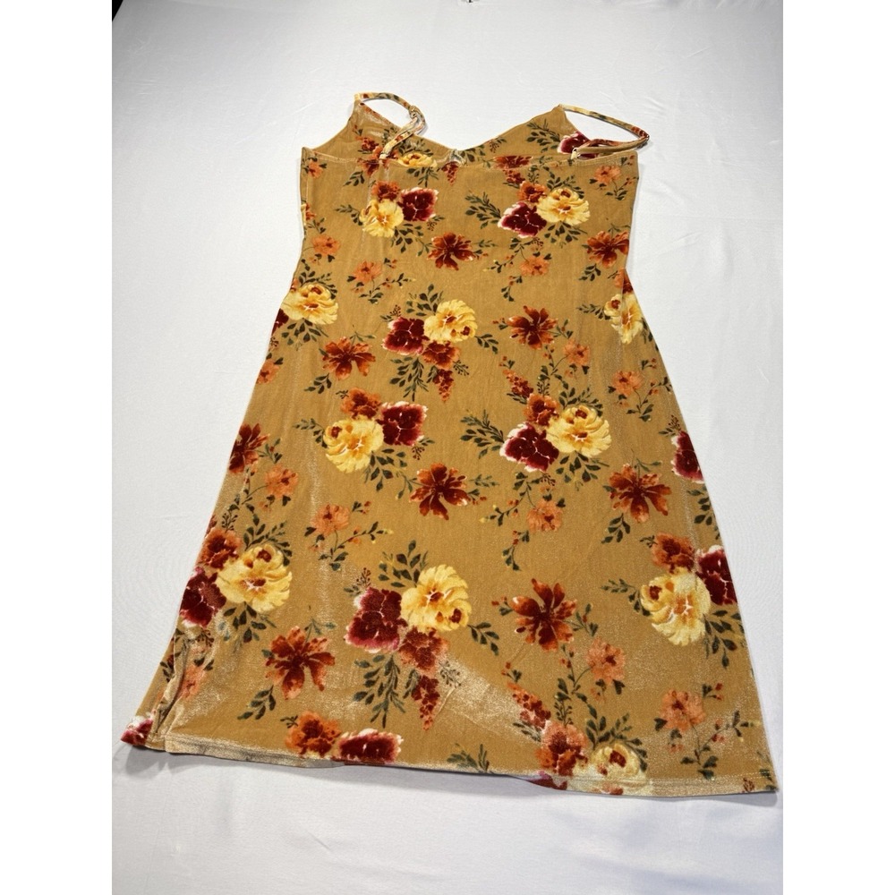 Wild Moss Women's XL Floral Velvet Slip Dress Gold Midi Y2K Cottagecore - Picture 2 of 5